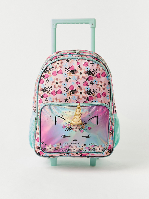 Buy Floral Print Trolley Bag 16inches Blue For Kids Styli Saudi