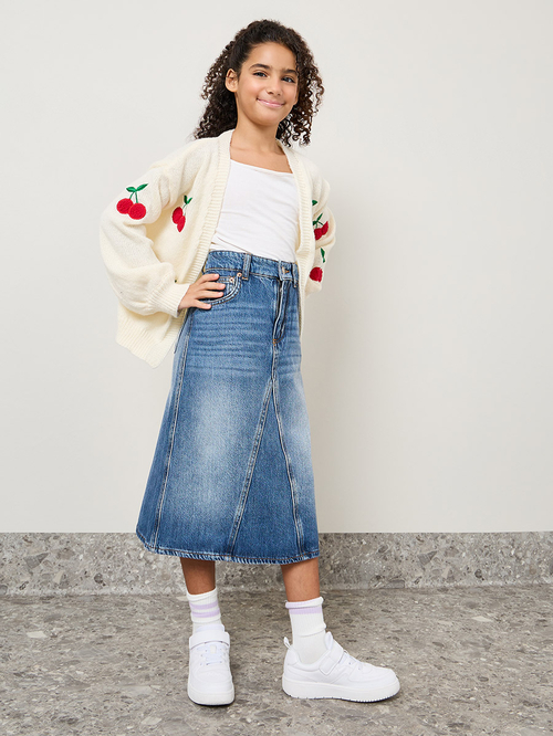 Buy Graphic Cherry Detail Loose Fit Cardigan Beige For Kids Styli UAE