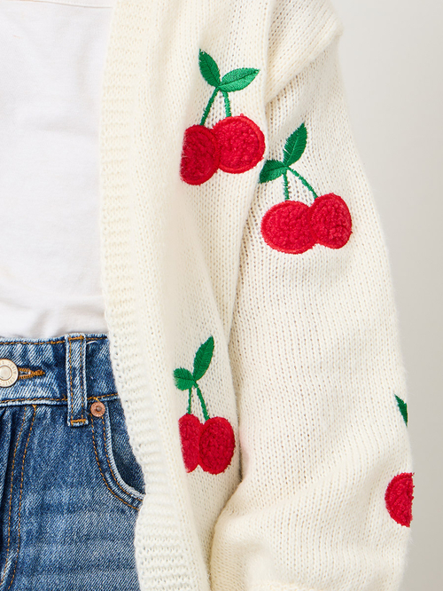 Buy Graphic Cherry Detail Loose Fit Cardigan Beige For Kids Styli Saudi