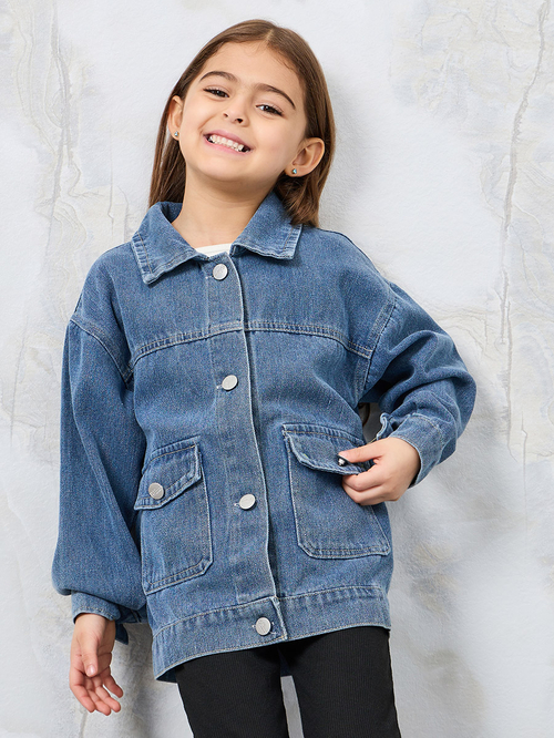 Buy Oversized Pocket Front Denim Jacket Blue For Kids Styli Kuwait