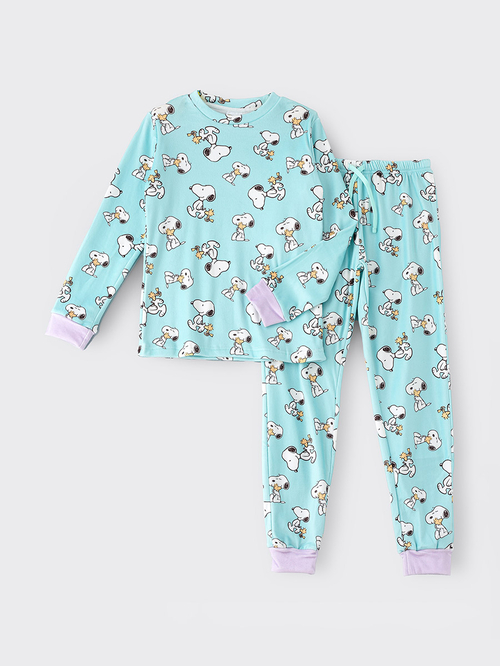 Buy Peanuts Snoopy Print Fleece T Shirt Pyjama Set Blue For Kids Styli UAE