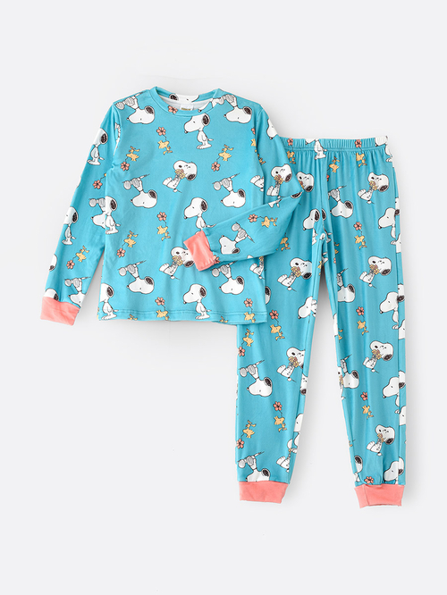 Buy Peanuts Snoopy All Over Print Fleece Sweatshirt Pyjama Set Blue For Kids Styli Saudi