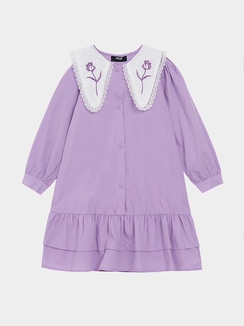 Buy Embroidery Detail Peter Pan Collar Dress Purple For Kids Styli Saudi