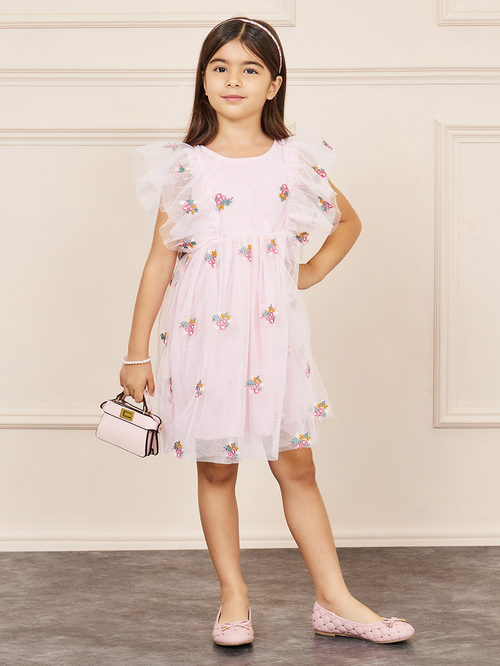 Embroidered mesh sleeve dress top