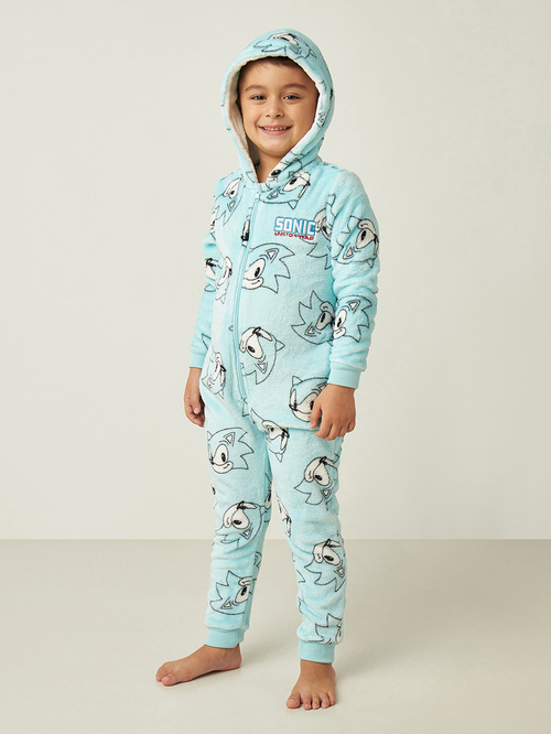Buy Sonic The Hedgehog Textured Onesies with Zip Closure Blue For Kids Styli Saudi