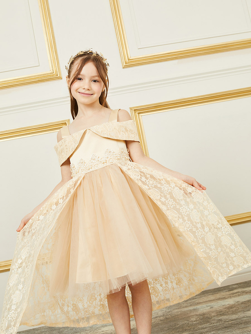 Cold shoulder tea length dress deals