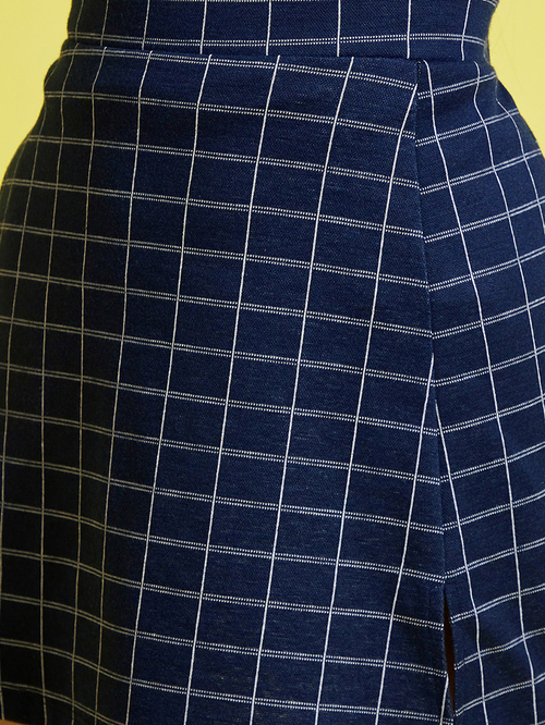 通販でクリスマス Buy For Blue Slit Side with Skirt Mini Checked Windowpane スカート