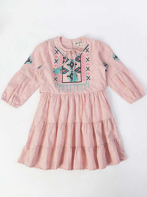 Striped embroidered dress sales