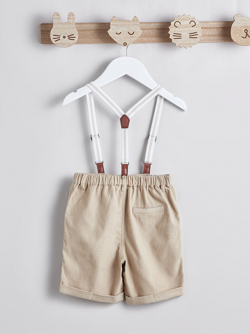 Buy Solid Shorts with Suspenders Beige For Kids Styli Kuwait