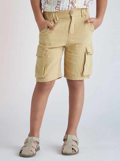 Buy Flap Pocket Shorts with Button Closure Yellow For Kids Styli Saudi