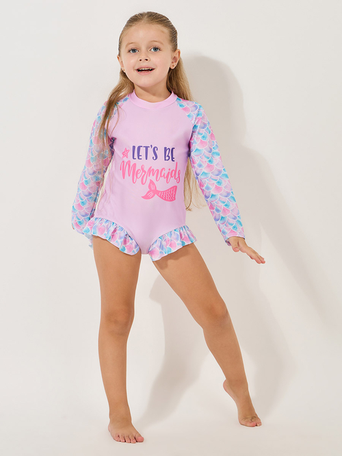 Buy Mermaid Glitter Print Swimsuit Purple For Kids Styli Saudi