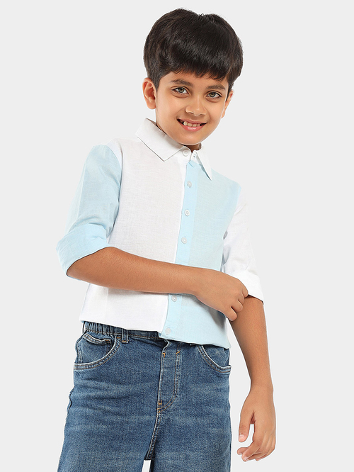 Buy Color Block Spread Collar Smart Casual Shirt Blue For Kids Styli Saudi