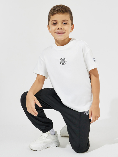 Buy Oversized Printed T Shirt Pintuck Detail Joggers Set Off White For Kids Styli UAE