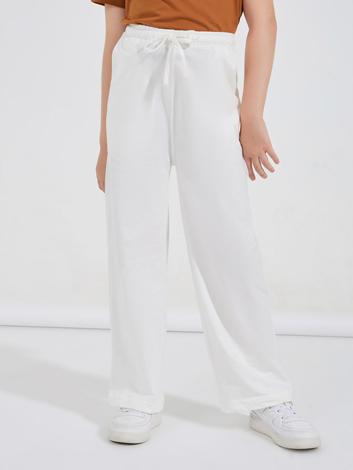 Buy Basic Wide Leg Joggers with Drawstring Off White For Kids Styli UAE