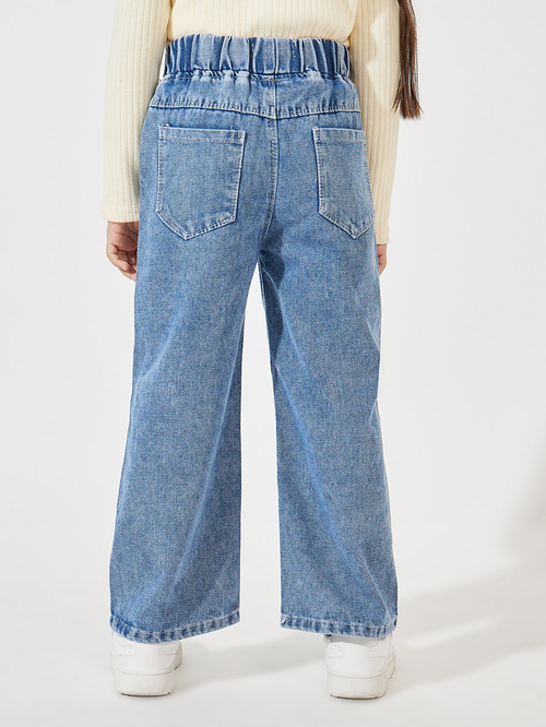 Buy Slant Pocket Embroidery Detail Straight Jeans Blue For Kids Styli UAE