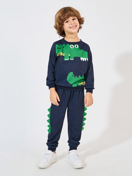 Buy Dinosaur Print Sweatshirt Joggers Set Navy Blue For Kids Styli Saudi