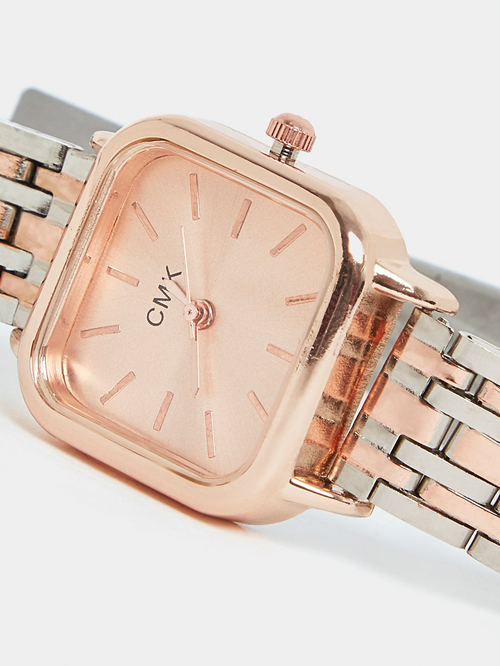 Buy Stainless Strap Two Tone Square Watch Gold For Beauty Styli UAE