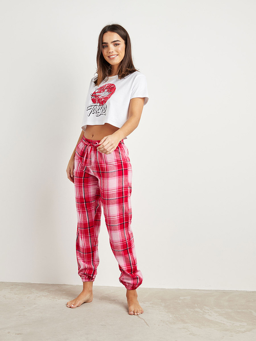 Buy Checked Cotton Pyjama with Cuffed Hem Multi For Women Styli UAE
