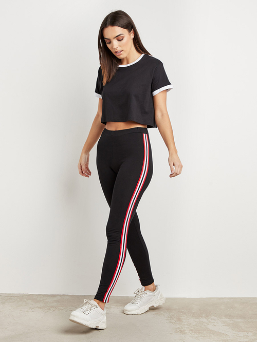 Buy Sporty Side Striped Leggings with Elasticated Waistband Black For Women Styli UAE