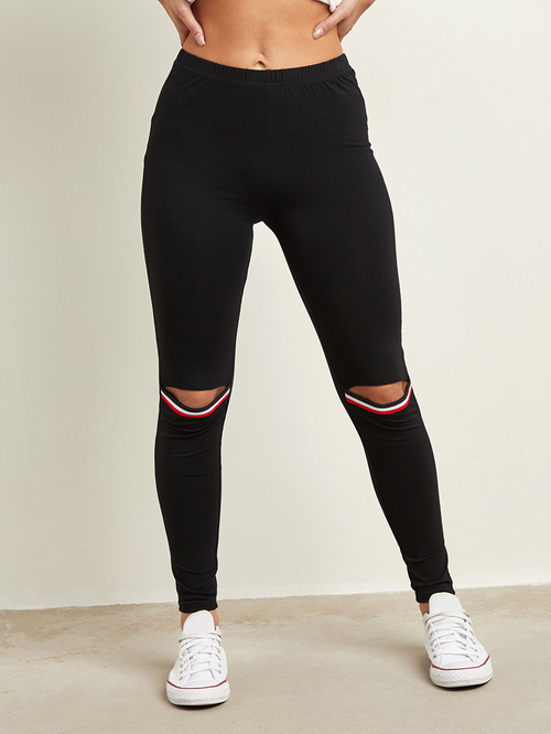 Black ripped knee leggings sale