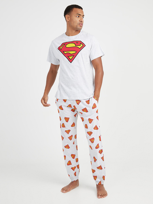 Buy Superman Print T shirt and All Over Print Pyjama Set Grey For Men Styli UAE