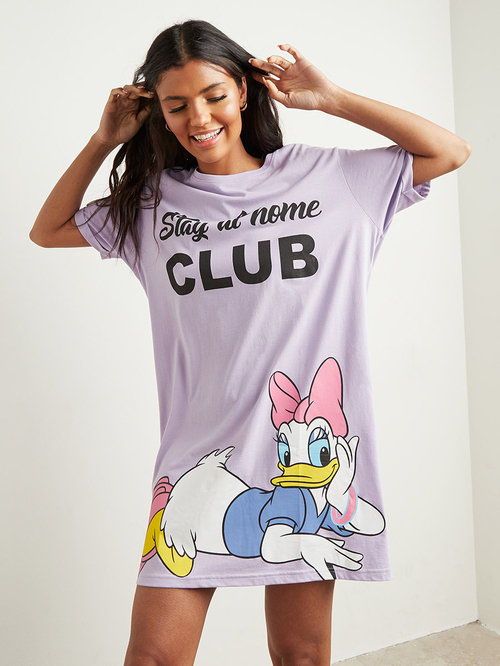 Daisy Duck Stay At Home Graphic Printed Sleep T shirt Dress