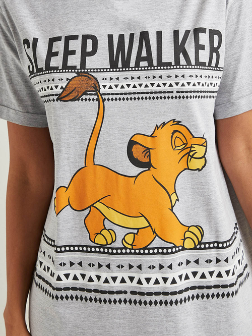 Buy Lion King Sleep Walker Graphic Printed Sleep T shirt Dress Grey For Women Styli UAE