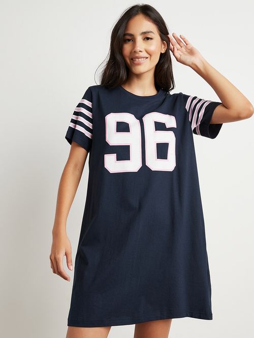 Navy blue striped t shirt dress discount