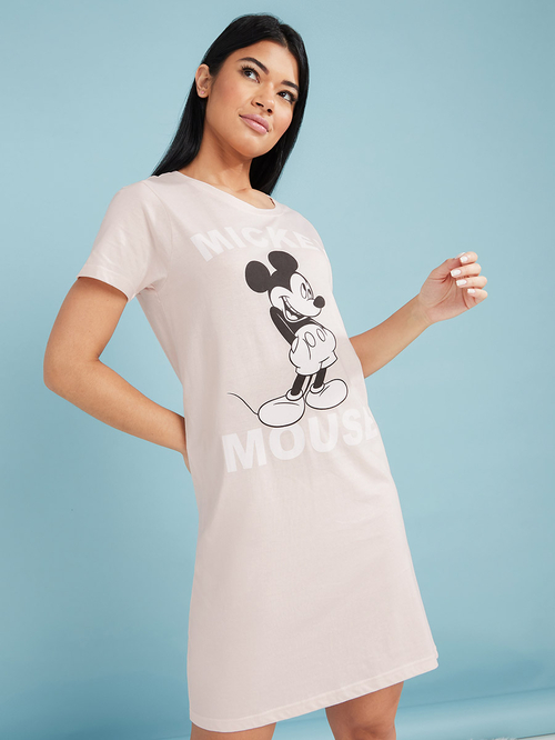 Mickey Mouse Print Cotton Sleep T shirt Dress