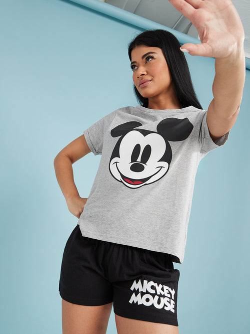 Buy Mickey Mouse Print Cotton T shirt and Shorts Set Multi For Women Styli Kuwait