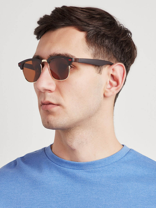 Buy Half Frame Polarized Round Sunglasses Brown For Men Styli Saudi