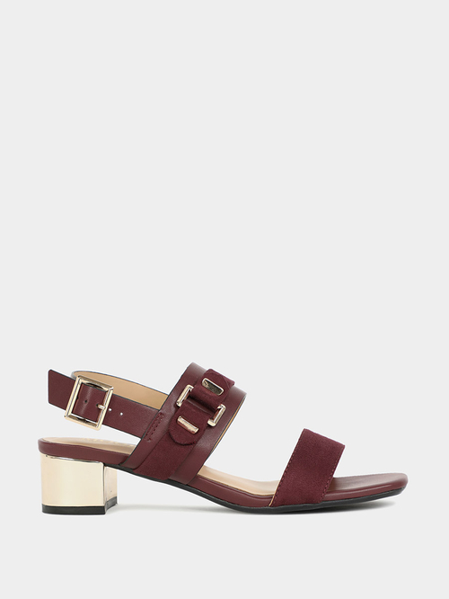 Burgundy low heel sandals shop