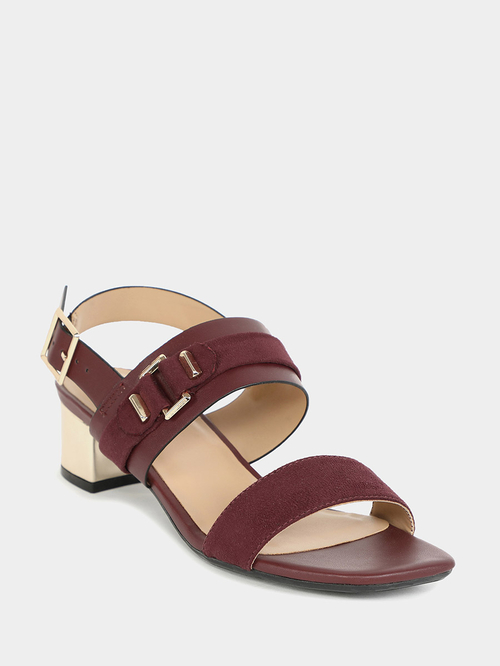 Burgundy low heel sandals discount
