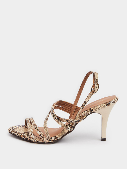 Buy Snakeskin Strappy Slingback Heel Sandals Beige For Women Styli Saudi