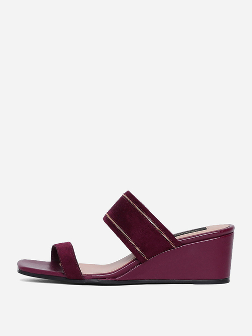 Burgundy wedge sandals sales