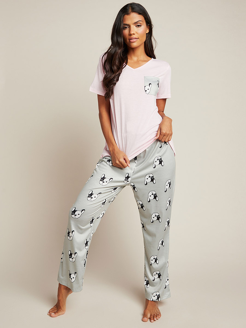 Buy Plain T shirt and Printed Pyjama Set Multi For Women Styli Saudi