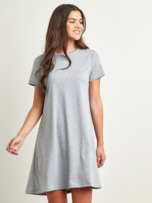 Buy Plain Relaxed Fit T shirt Dress Grey For Women Styli UAE