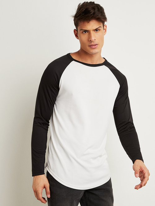 Buy Color Block Raglan Sleeves T shirt with Curved Hem White For Men Styli Saudi