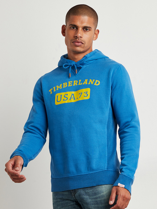 Buy Brushback Vintage Graphic Print Overhead Hoodie Dark Blue For Men Styli Saudi