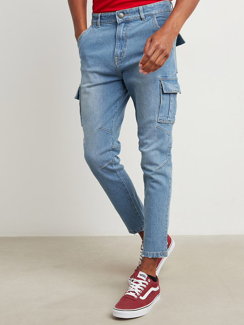 Blue jeans with cargo pockets sale