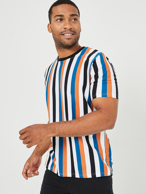 Striped round neck t shirt discount