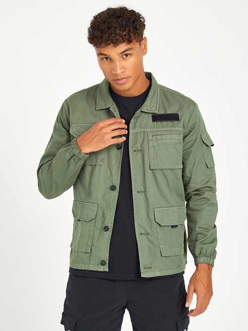 Buy Utility Jacket with Cuffed Sleeves Olive For Men Styli Saudi