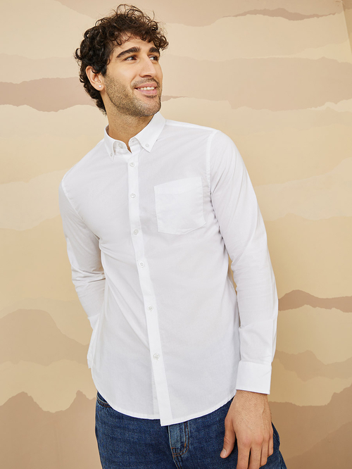 Slim Fit Stretch Cotton Button Down Collar Shirt