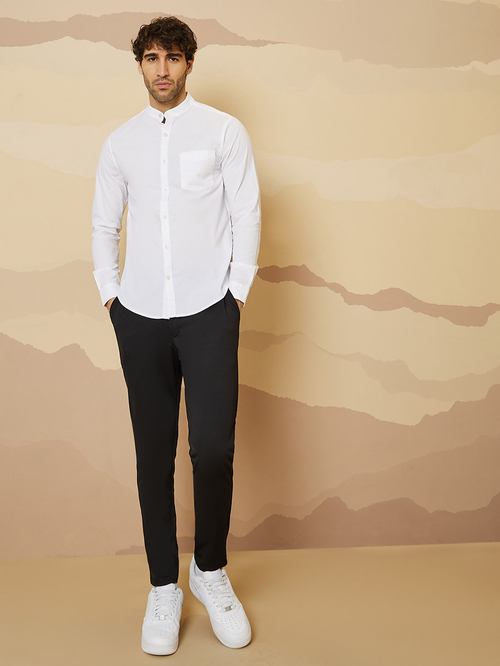 Slim Fit Stretch Cotton Grandad Collar Shirt