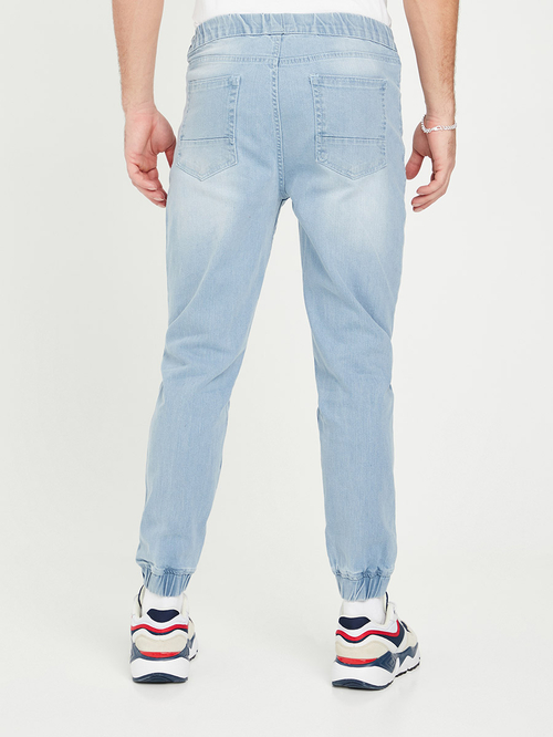 Buy Slim Fit Denim Joggers Light Blue For Men Styli Saudi