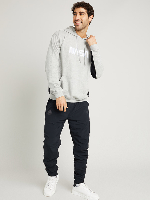 Buy NASA Embroidered Detail Hoodie with Front Pocket Detail Grey For Men Styli UAE