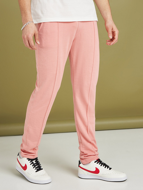 Buy Pintuck Detail Slim Fit Joggers Pink For Men Styli Saudi
