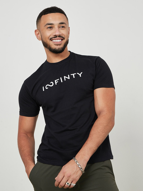 Buy Infinity Slogan Print Regular Fit T shirt Black For Men Styli Saudi