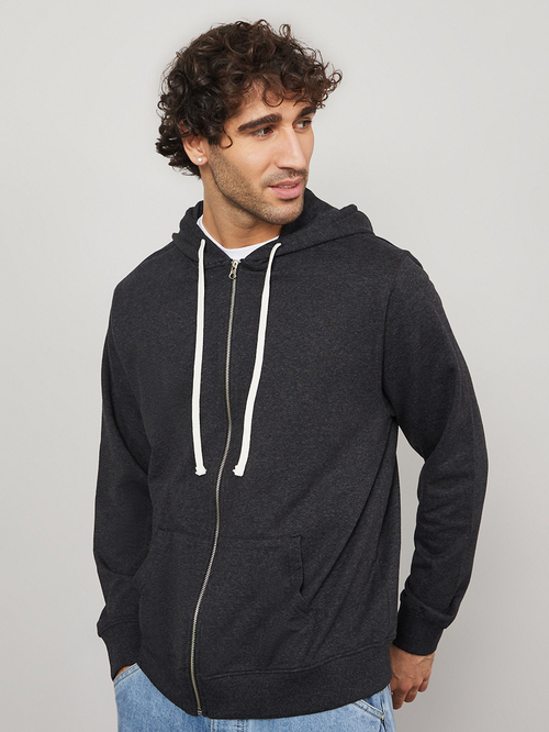 Hooded sweatshirt with contrast zip and logo detail top