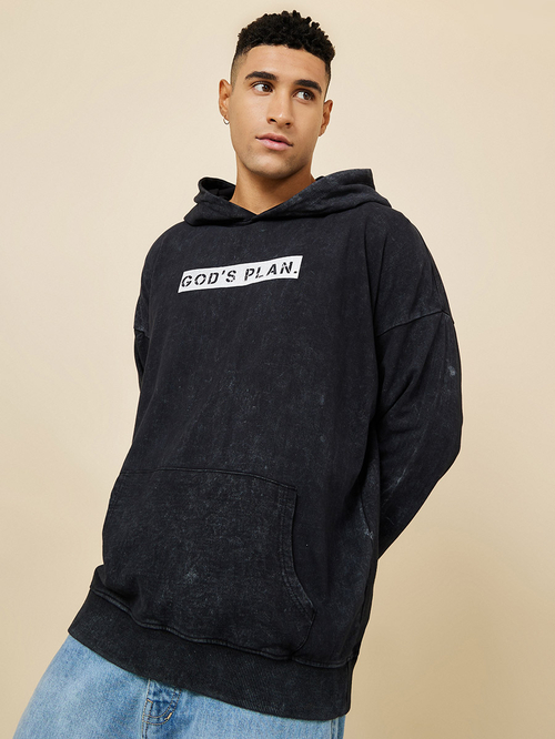 Buy Acid Washed Front and Back Slogan Oversized Hoodie Black For Men Styli Saudi
